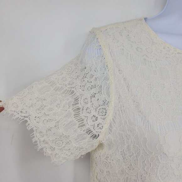 Lulus Take Me to Brunch Ivory Lace Short Sleeved Boho Shift Dress Medium - Picture 4 of 11